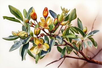 Watercolor illustration of jojoba. Generative AI - obrazy, fototapety, plakaty