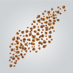 Buckwheat flying on grey background. Grains in air