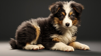 tow baby collie dog waiting something. typical black with white Border Collie dog pup. AI Generative