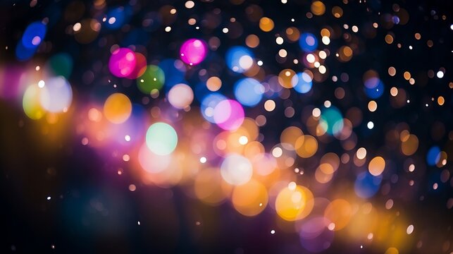 A multicolored background with bokeh blur in the rain in the city. © Elle Arden 