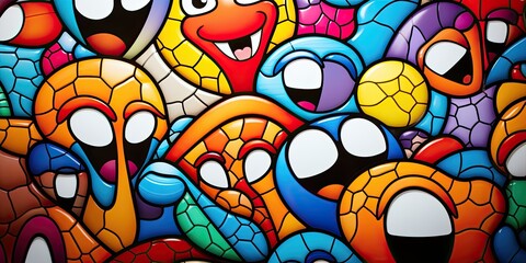 Colorful Abstract Mosaic of Cartoon Eyes