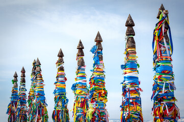 The Buddhist pray on sacred pillars