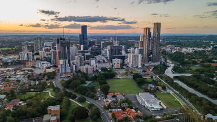 Aerial drone view of Parramatta cbd in Sydney, NSW Australia during a late afternoon in December...