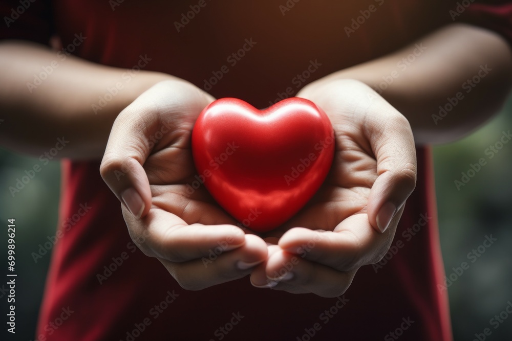 Poster heart in hands. background with selective focus and copy space