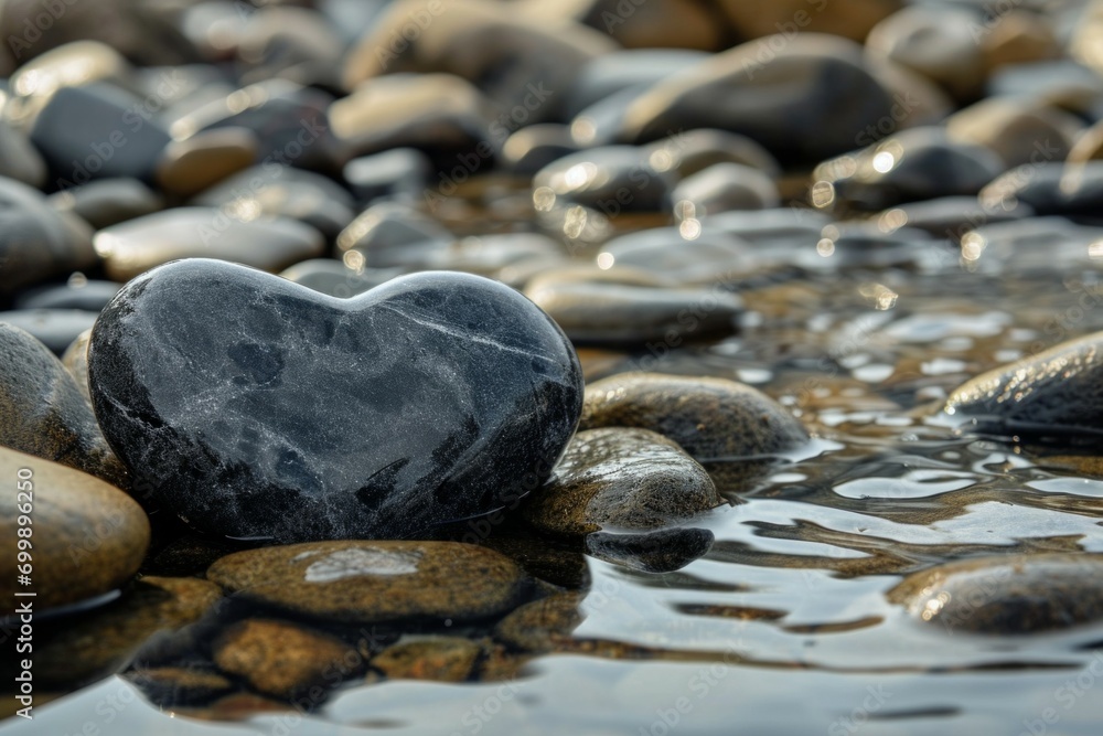 Poster stones in a mountain stream in spring. background with selective focus and copy space