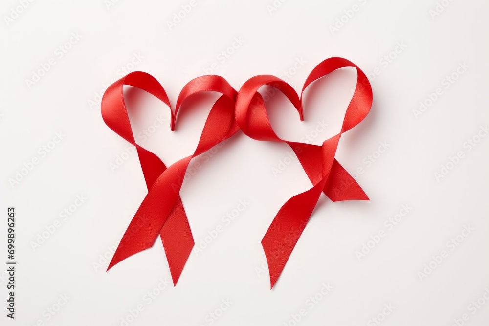 Aufkleber red ribbon in the shape of a heart. background with selective focus and copy space