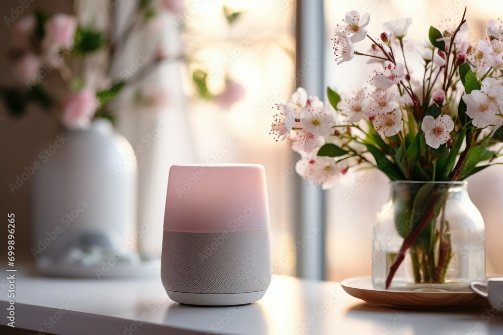 Poster smart speaker. background with selective focus and copy space