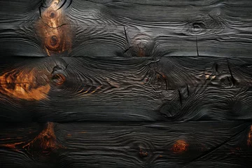 Stickers pour porte Texture du bois de chauffage Rough textured surface of burnt wood boards. Background with copy space