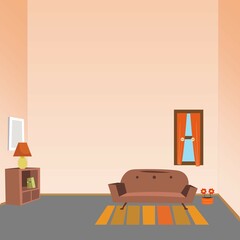 illustration of a room complete with a sofa and short cupboard