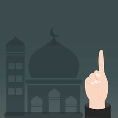 illustration of an index finger up with a mosque background silhouette