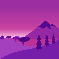 illustration of mountains at dusk with a dark purple background