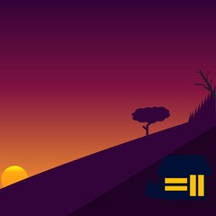 illustration of mountains at dusk with a dark background