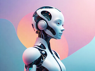 3d rendering of a female robot colorful background