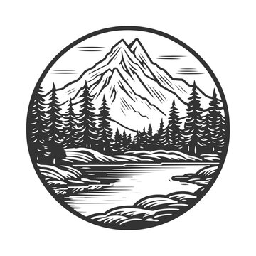Mountain Scene Illustration Clip Art Design Shape. Lake Silhouette Icon Vector.