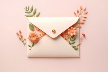 Letter with flowers inside. Love letter with spring flowers. Modern greeting concept. Beautiful floristic compoValentine, mother's, women's day, weeding or birthday gift. Greeting card, banner - obrazy, fototapety, plakaty