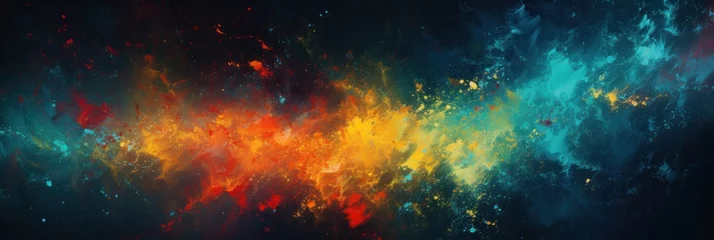 Gordijnen colorful paint splatter on a dark dark background, generative AI © VALUEINVESTOR