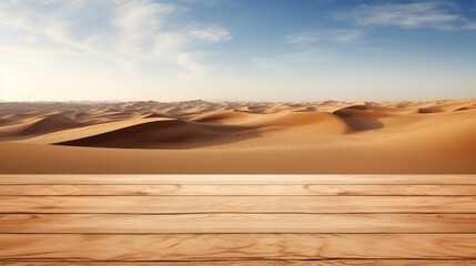 Fototapeta na wymiar Endless Desert Dunes at Sunrise with Wooden Foreground