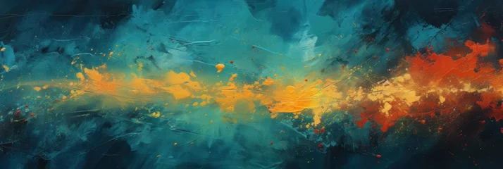 Gordijnen colorful paint splatter on a dark dark background, generative AI © VALUEINVESTOR