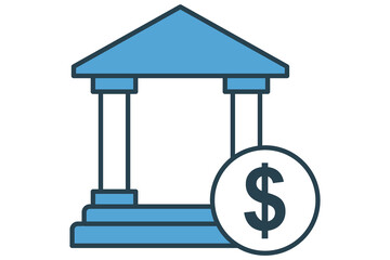 bank icon. bank building with dollar. icon related to finance. flat line icon style. element illustration