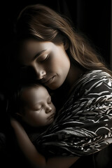 Affectionate Embrace. Emotional Connection between Mother and Baby in Subdued Tones