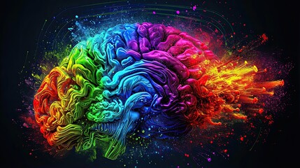 Vivid Exploding Brain Concept Art in Rainbow Colors