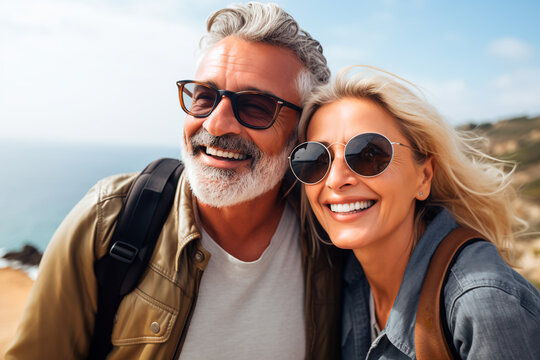 Exploring travel, vacation, lifestyles, and leisure: A joyous middle-aged couple embarks on a journey together.





