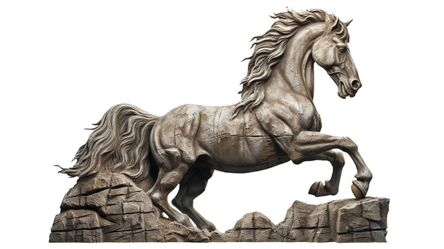 Strong Runing Horse sculpture Statue wall, isolated background, png 