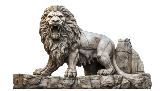 Rock Lion Statue Wall , isolated background, png,