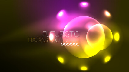 Neon glowing circles, magic energy space light concept, abstract background wallpaper design