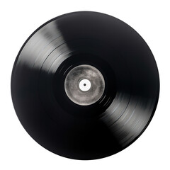 Black vinyl record isolated on transparent background Generative AI