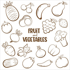 Vegetables and Fruits Line Icon Set
