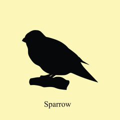 Sparrow Perched Hand Drawn Detailed Bird Silhouette