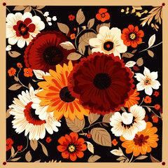 Antique Botanical Mosaic - Refined Floral Arrangement for Scarf Textiles