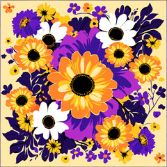 Antique Botanical Mosaic - Refined Floral Arrangement for Scarf Textiles