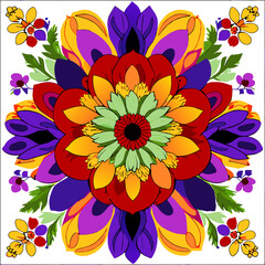 Fototapeta na wymiar Antique Botanical Mosaic - Refined Floral Arrangement for Scarf Textiles