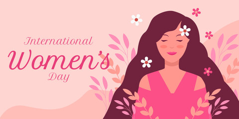 flat design international Women's day horizontal banner illustration