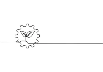 Cercles muraux Une ligne Gear with leaves one line drawing