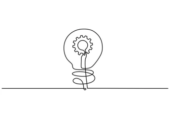 Crédence de cuisine en verre imprimé Une ligne Light bulb with gears one line drawing