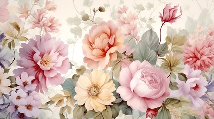 Flowers wallpaper, floral art design background with flowers bunch in watercolor style or artist vintage paint picture and botanical print