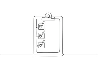 Checklist one line drawing. Continuous single outline clipboard