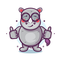 cute rhino animal character mascot with thumb up hand gesture isolated cartoon 