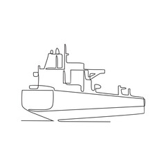 One continuous line drawing of a cargo ship is preparing to unload its cargo at the port vector illustration. Sea transportation design concept. Sea transportation design suitable for your asset.