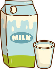 Milk Carton and a Glass of Milk, Pancake Day Illustration