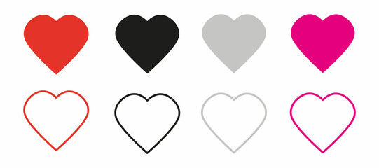 set of heart icons, love symbol, happy Valentine's day icon, flat design style, isolated on white background