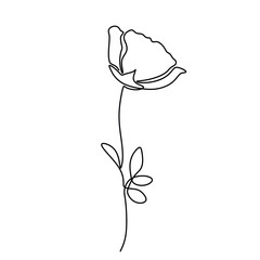 Rose one continuous line drawing. Botanical plant concept