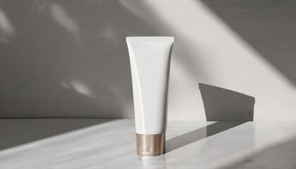 Mockup of Cosmetic Tube in Natural Sunlight on a Simple White Background