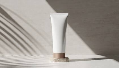 Mockup of Cosmetic Tube in Natural Sunlight on a Simple White Background