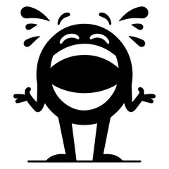 minimal funny laughing character vector silhouette, black color silhouette, white background