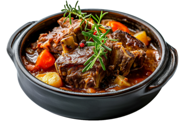 Osso Buco , black bowl, transparent background, isolated image, generative AI