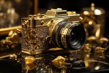 Fototapeta na wymiar A mysterious and luxurious camera made of gold
